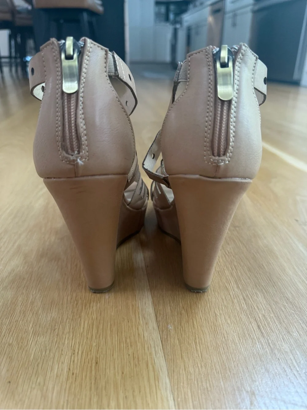 Chinese Laundry Tan Strappy Cutout Wedge Sandals